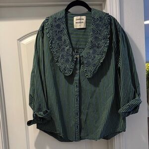 Striped Green and Blue Blouse by Damson Madder